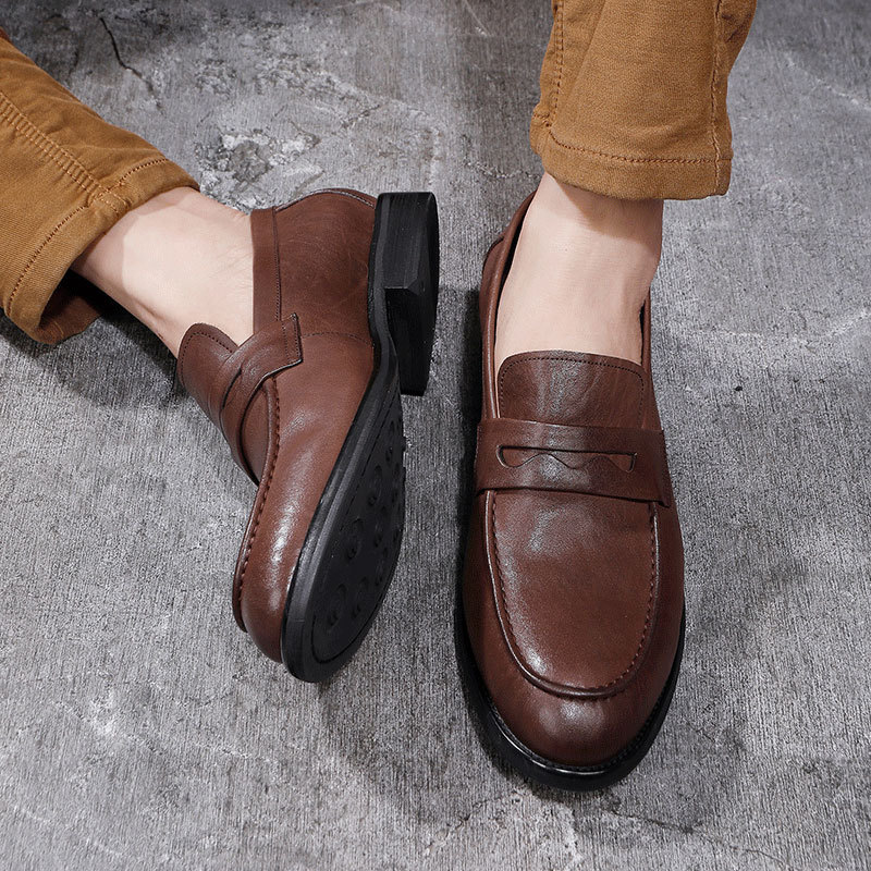Neue waschen vintage pferd leder schuhe eine slip-auf bean schuhe herren schuhe licht luxus high-end gerade leder schuhe leder laufsohle_voghion.com