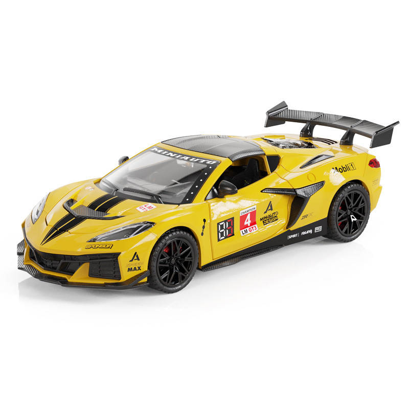 1:32 Track Version Corvette C8 Alloy Car Model with Sound and Light, Pull-Back Mini Toy for Students' Desks to Relieve Stress 1:32 Track Version Corvette C8 Alloy Car Model with Sound and Light, Pull-Back Mini Toy for Students' Desks to Relieve Stress