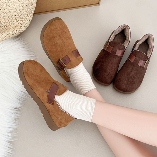 Winter New Fleece-lined Thickened Birkenstock Shoes Un mainstream Casual Style Thick-soled Cotton Shoes Anti-slip Soft Sole Low-top Snow Boots for Women