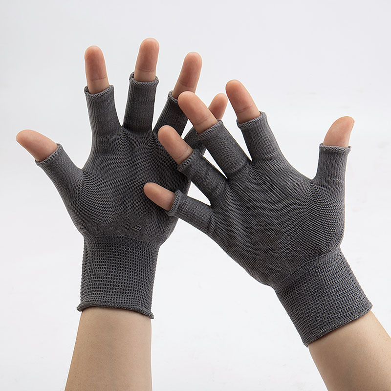 Medio dedo resistente al desgaste transpirable mano apretada alta protección laboral elástica guantes de mujer delgada protección de nylon para hombres trabajo antiestático recolección de té industrial