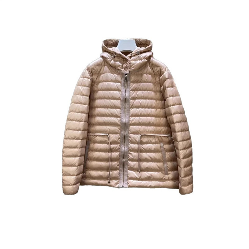 Correct Version of "Dujia Spot" m Brand Pocket Drawstring Autumn and Winter Lightweight Simple Women's Hooded down Jacket Coat