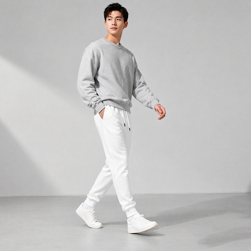 New heavyweight cotton sports pants, trendy solid color, slim-fit, tapered ankle, unisex casual pants