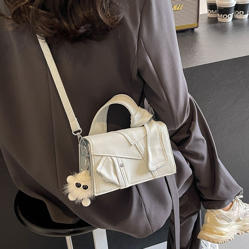 Denim Stitching Portable Small Square Bag Women's Niche South Korea All-match Casual Shoulder Bag Texted Casual Commuter Crossbody Bag