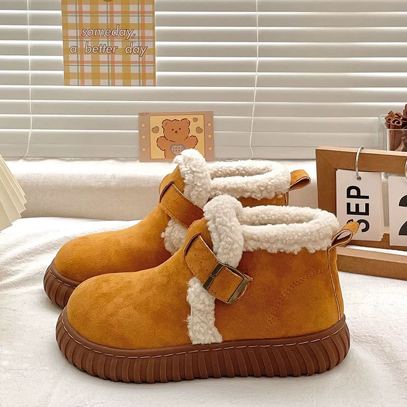 Плюшевый толстый снежный сапоги женский 2024 новый винтажный матовый толстый сапог зимой