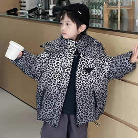男童冬季新款加厚豹纹羽绒服外套2025韩版儿童洋气保暖羽绒服批发