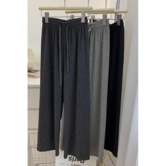 グレーのひものもち米のズボンのタオルの広い足のニットのズボンの女性の早秋のズボンの高い腰の垂感の毛はカジュアルなモップのズボンです。