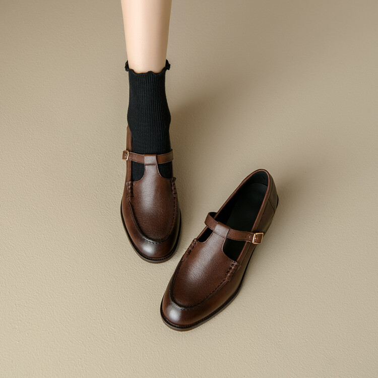 学院风小皮鞋女2025秋季新款女鞋粗跟中跟T字带玛丽珍女鞋丁字鞋