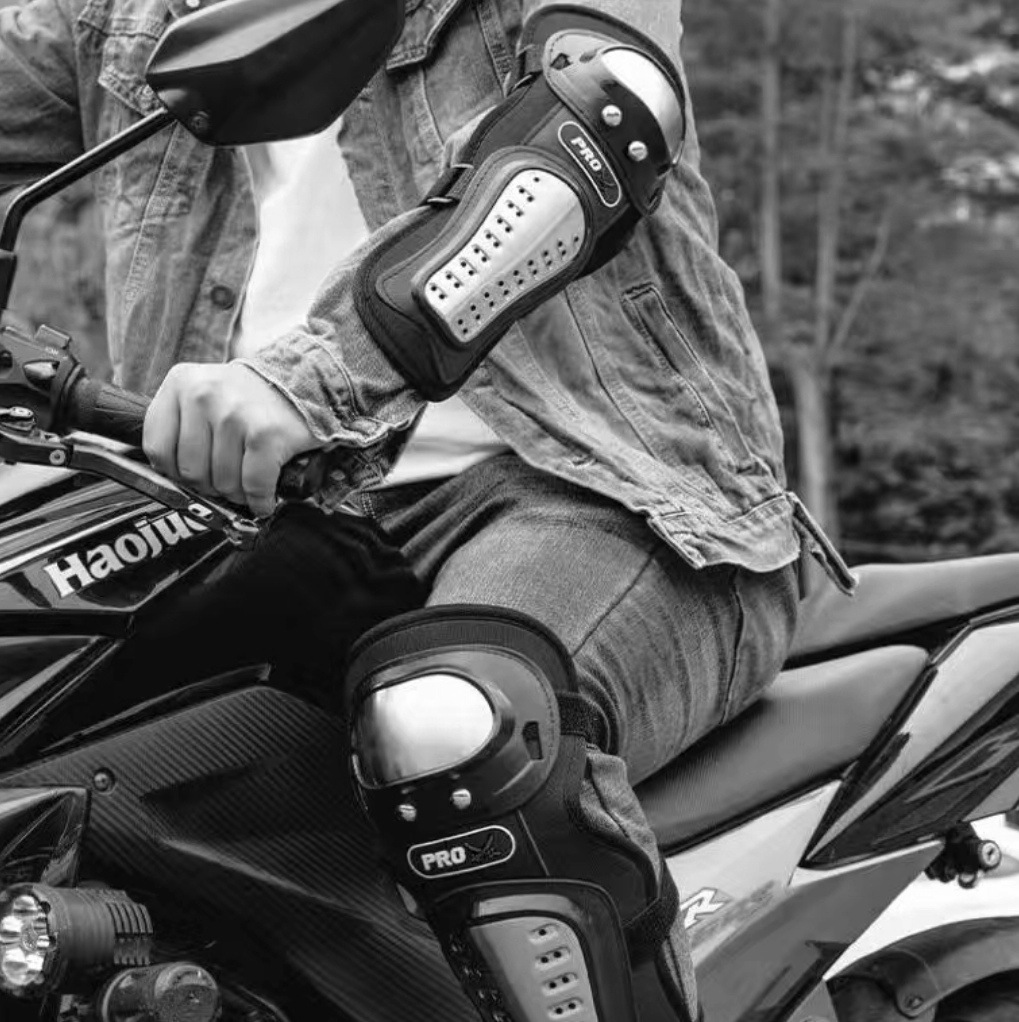 Motocicleta bicicleta de acero inoxidable equipo de protección rodillera codo almohadilla de cuatro piezas fuera de la carretera suministros de equitación resistentes a caídas