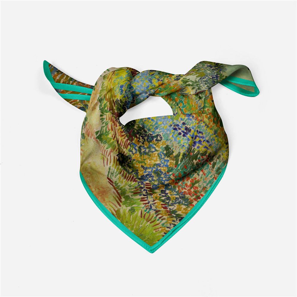 53 cm nouvelle srie de peinture  l39huile Van Gogh vert fleur jardin chemin serg petit foulard foulard en soiepicture2