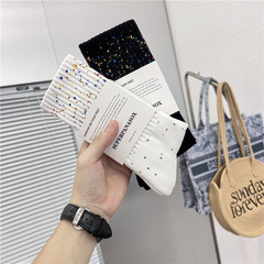 Japanese-Korean Style Women's Mid-Calf Socks | Trendy Ins-Inspired Autumn/Winter Artistic Drip-Effect Socks with Terry-Lined Starry Sky Design | Fashionable Long Socks for Men