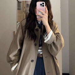 韩系感卡其色长款风衣外套女早秋季2025新款小个子中长款大衣