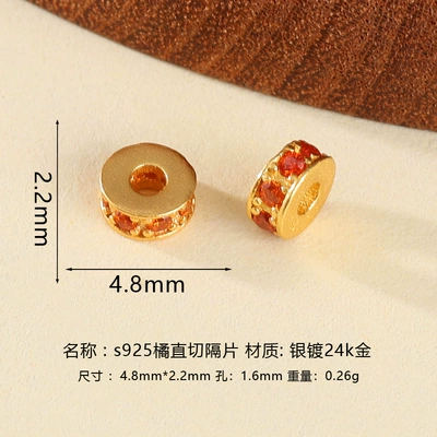 Zərgərlik ara hissələri, 925 Silver Gold-Plated Zircon-Inlaid - 5mms925-orange-straight-cut-spacer