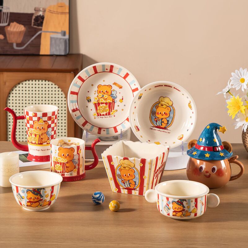 Magic Bear Cartoon Household High-Value Tableware Cute Ceramic Rice Bowl Soup Noodle Bowl New Fruit Salad Plate Magic Bear Cartoon Household High-Value Tableware Cute Ceramic Rice Bowl Soup Noodle Bowl New Fruit Salad Plate