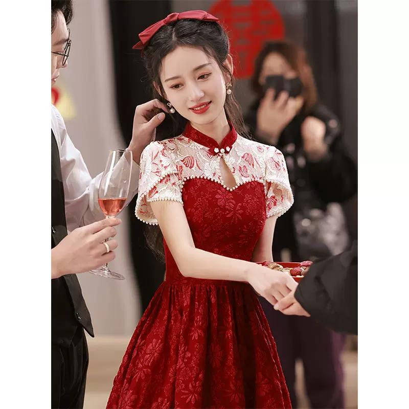 敬酒服新娘高级感红色结婚回门便装小个子中式旗袍礼服女春夏订婚