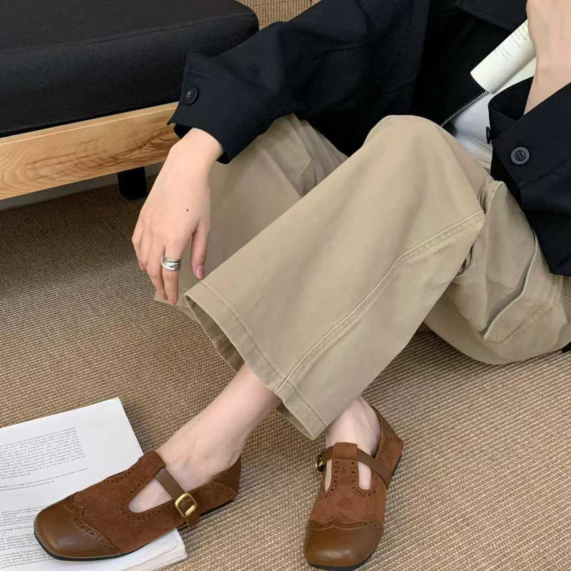 复古绒面平底单鞋女春秋新款百搭一脚蹬软底美拉德玛丽珍芭蕾舞鞋|undefined