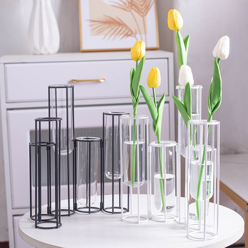 Creativo florero de cerámica de vidrio hidropónico flor seca planta verde floral decoración de hierro sala de estar mesa de comedor TV decoración del gabinete