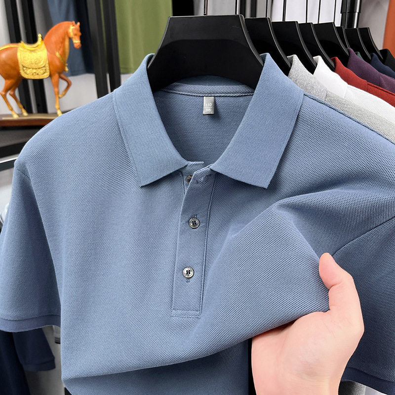 Cross-Border Wholesale Pure Cotton Short-Sleeved Polo Shirt for Men, Summer Solid Color 100% Cotton Versatile Men's Collared T-Shirt