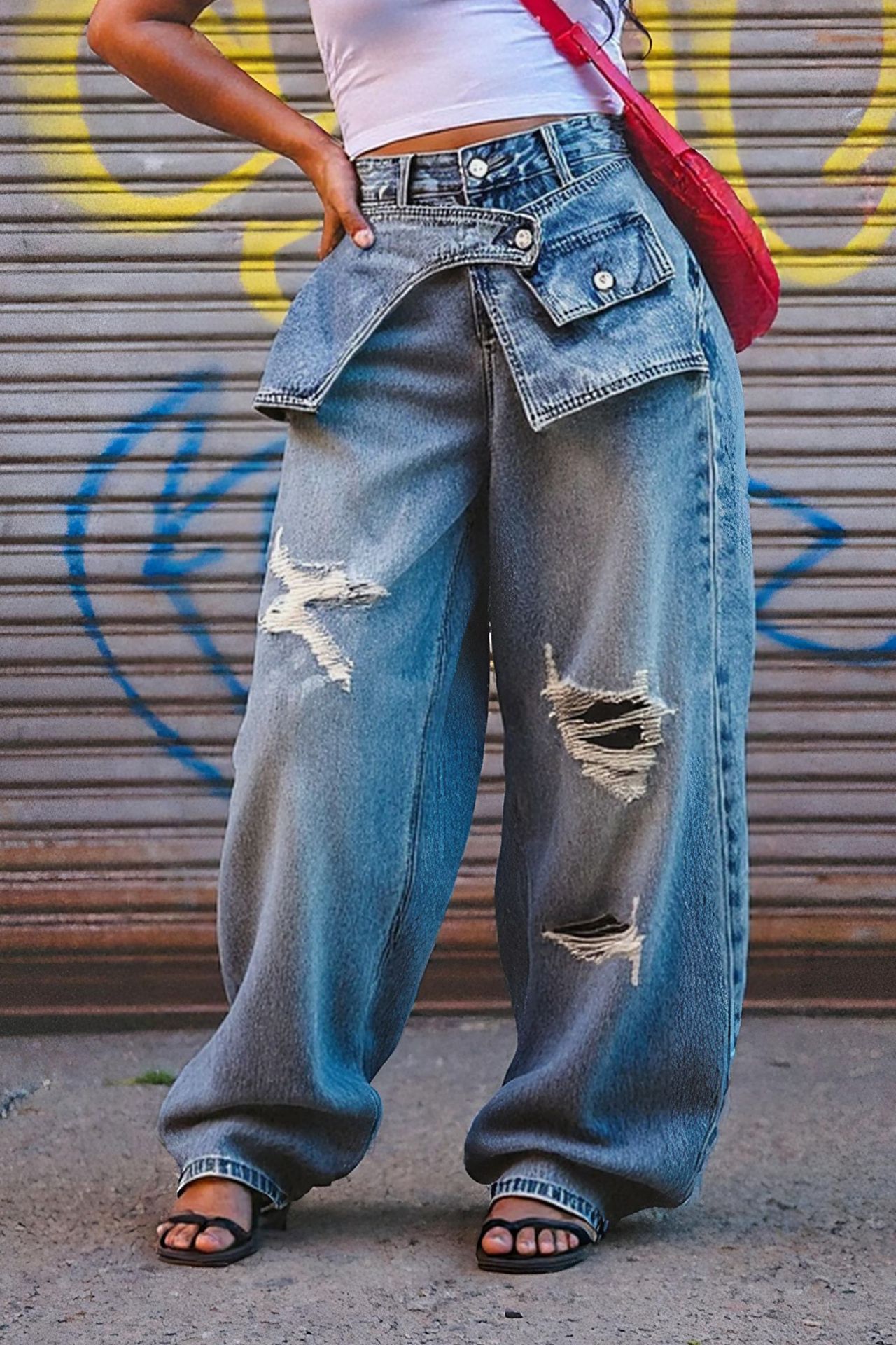 Women's Vintage Distressed Straight Leg Jeans – Retro Blue Denim With Ripped Details (S-3XL)​_mkmklike.com