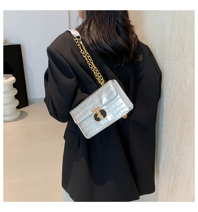 Fashion chain lock handbag 2024 new shiny stone pattern small square versatile and stylish single shoulder crossbody bag_voghion.com