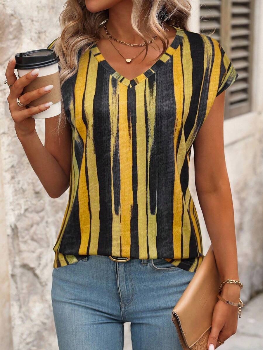 Impresión digital transfronteriza 3D de cuello en V de manga corta de moda de verano camiseta europea y americana transpirable microblastos camisas casuales