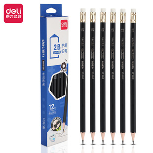 Deli S955 Hexagon Pencil Simple Black with Rubber Head Student Writing HB/2B Pencil with Pencil sharpener
