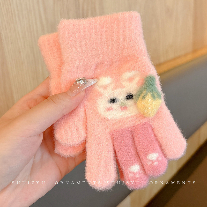 0-12 Guantes calientes de cinco dedos para niños niños y niñas de invierno de peluche de dedo para niñas