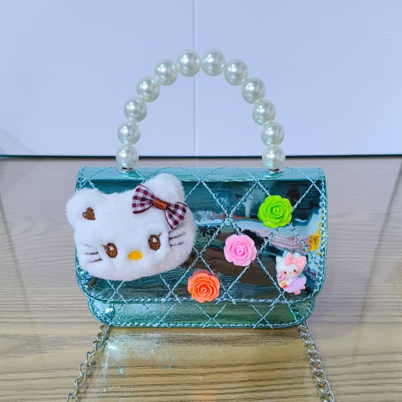 Nuevo espejo para niños, bolso de hombro de dibujos animados, bolso de mensajero para niñas, bolso de perlas, bolso de cadena lindo para niñas de celebridades de Internet