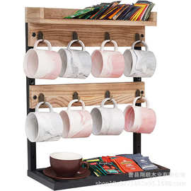 木质多层咖啡杯架厨房台面两层挂钩置物架客厅咖啡胶囊茶包整理架