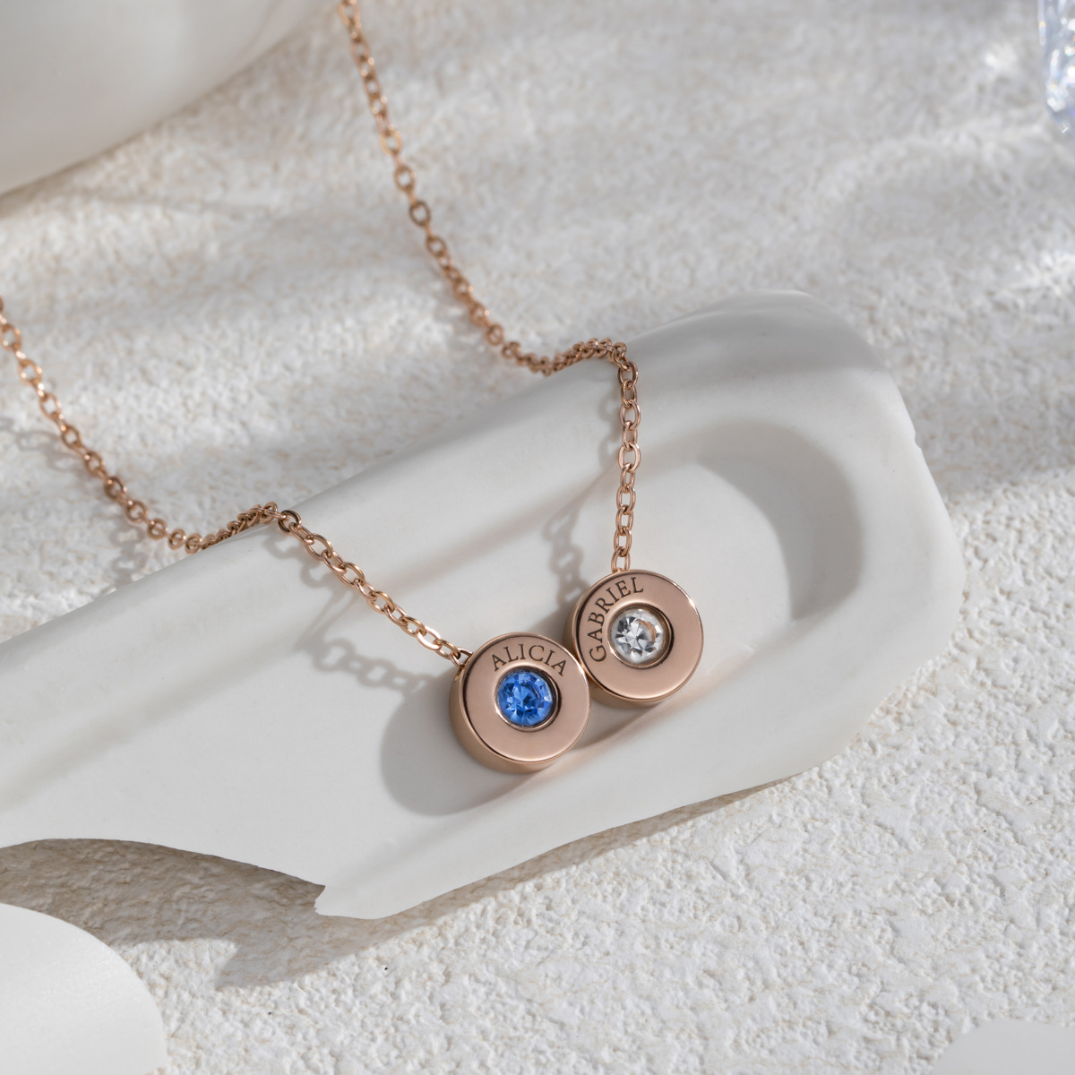 Personalised Round Pendant Necklace With Engraved Birthstone_voghion.com