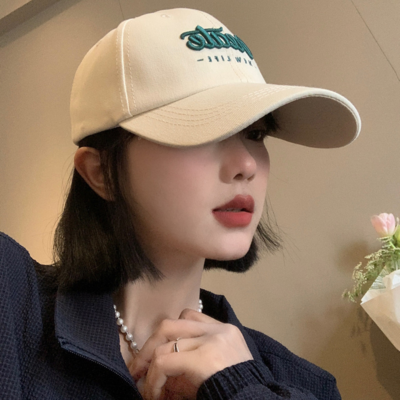 Korean-Style Wide-Brim Embroidered Baseball Cap for Women, Spring and Summer Japanese Style, Large Head Circumference, Face-Slimming Duckbill Cap, Soft Top Hat, Trendy