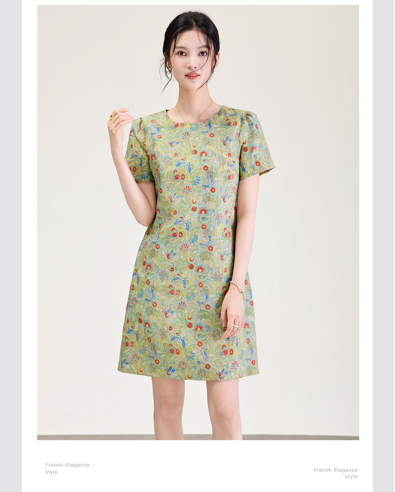 Váy maxi nữ thắt eo dáng suông họa tiết jacquard pha len — xanh lá cây chi tiết 8