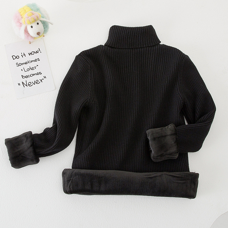Suéter de cuello alto estilo coreano para niños y niñas, otoño/invierno 2025, capa base de punto, ropa infantil coreana con forro polar.
