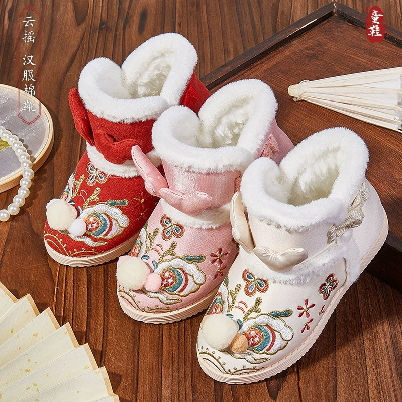 3D облако дрожать Дракон рог утолщенный цветок древний костюм этнический стиль обувь для девочек зима Новый Год Дракона обувь ханьфу