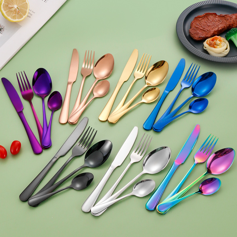 Amazon Explosions 1010 Stainless Steel Tableware Knife, Fork and Spoon Four-piece Western Steak Knife and Fork Gold Plated Tableware Set Amazon Explosions 1010 Stainless Steel Tableware Knife, Fork and Spoon Four-piece Western Steak Knife and Fork Gold Plated Tableware Set