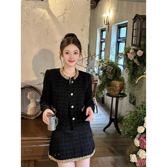 フランス富家千金小香風スーツ女性秋冬気質感ショートコート高腰スカート2点セット