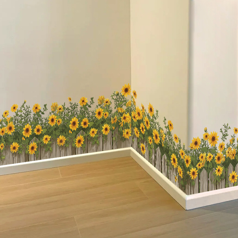 New Sunflower Plant Butterfly Fence Wall Stickers Home Background Decoration Removable Stickers Manufacturer Wholesale