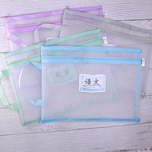 Morandi Color School Subject Classification File Bag A4 Mesh Double Zippered Homework Bag for Elementary Students Textbook Bag
