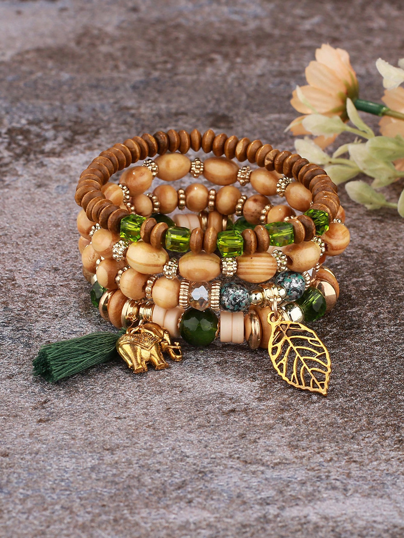 36g Weight Bracelets Classification Bohemian Leaf Elephant Arylic Alloy Beaded Bracelets Wholesale