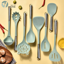430不锈钢空心柄硅胶锅铲汤勺炒菜铲子不粘锅炒铲钢柄厨具八件套
