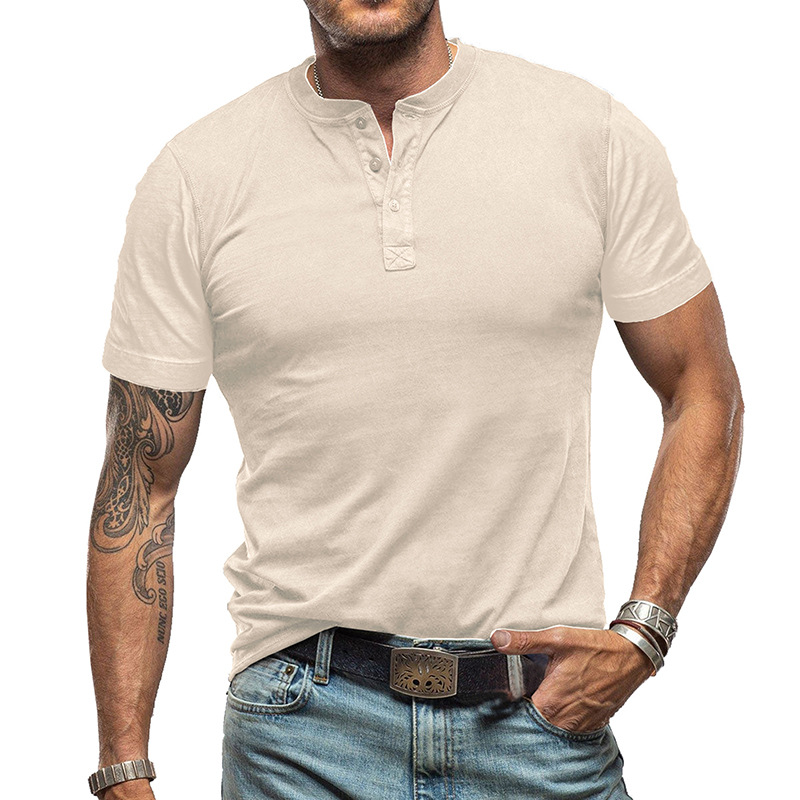 2024 verano europeo y americano hombres cuello redondo Camiseta de manga corta Comercio exterior hombres Henry camisa transfronteriza hombres camiseta superior