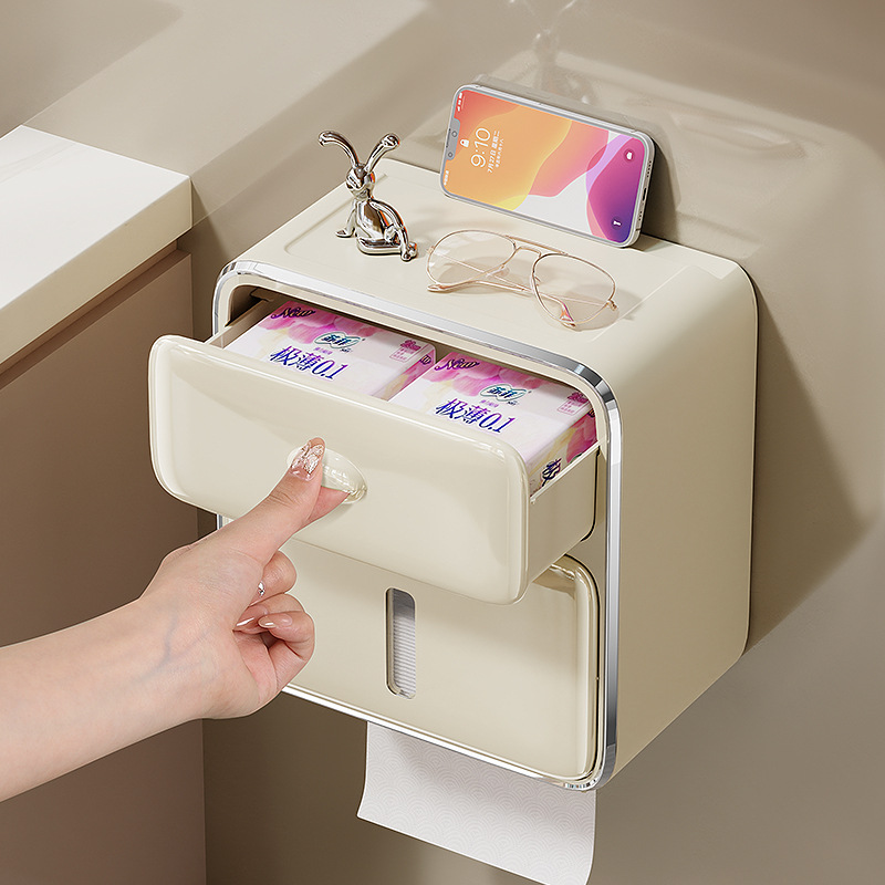 Hayan Haiying caja de papel higiénico de doble capa sin perforaciones titular de papel higiénico caja de almacenamiento de tejido tipo cajón