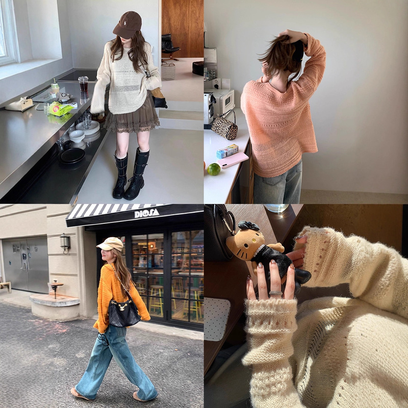 Im to Leisure Weekend~ Hollow Jacquard Round Neck Knitwear Women's Autumn Loose Lazy Knitted Blouse Im to Leisure Weekend~ Hollow Jacquard Round Neck Knitwear Women's Autumn Loose Lazy Knitted Blouse