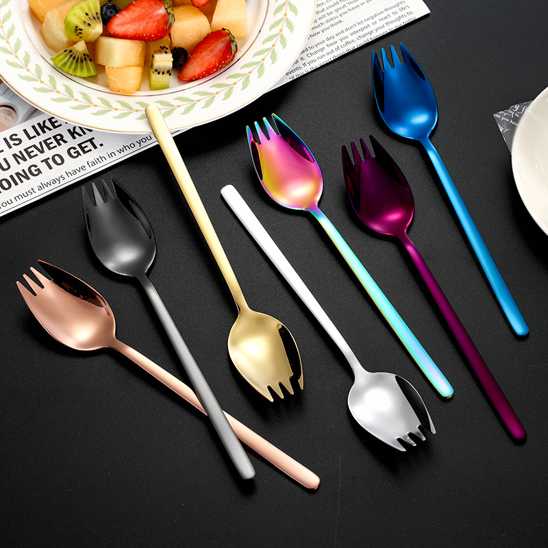 Cuchara de ensalada de acero inoxidable transfronteriza cuchara creativa coreana cuchara de fideos de infusión cuchara de oro largo cuchara de postre cuchara de fruta