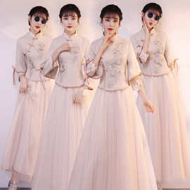 中式伴娘服2024春季新款中国风新娘结婚伴娘团姐妹裙显瘦旗袍礼服