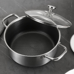 Double-handled 304 Stainless Steel Soup Pot & Frying Pan: Uncoated Non-Stick Cookware for Steaming, Braising, and Stewing—Suitable for Gas and Induction Cooktops, 24cm Diameter