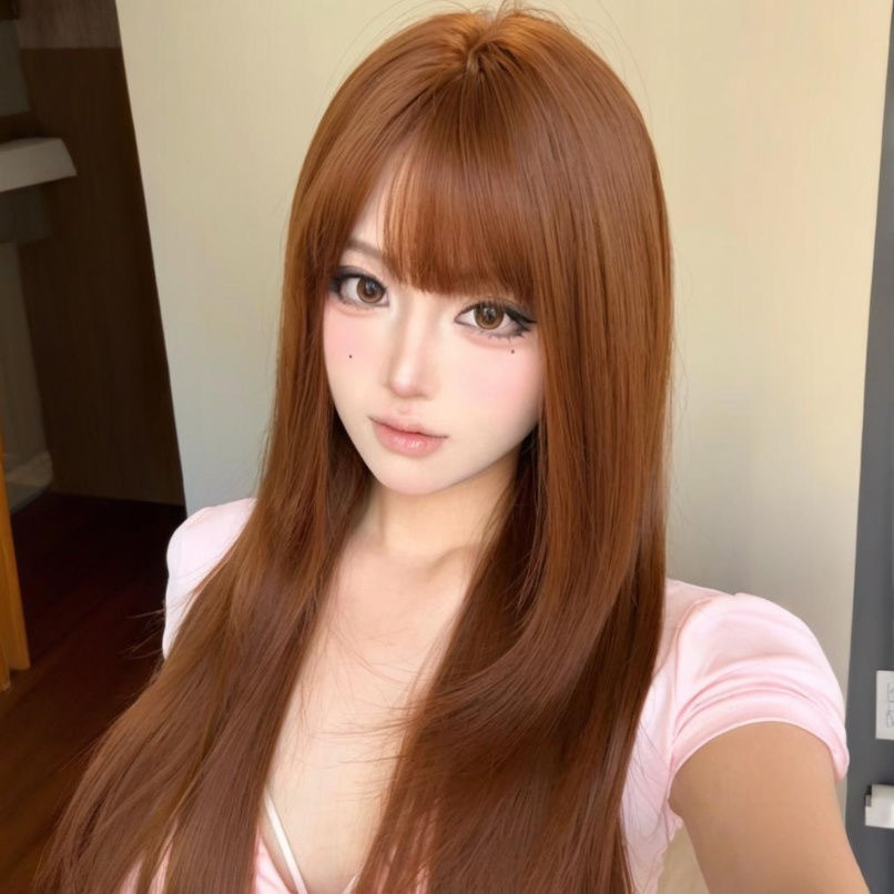 Connie Wig [Honey Orange] Γυναικεία πορτοκαλί-καφέ ψηλό στρώμα vintage γιαπωνέζικου στιλ ίσια μακριά περούκα