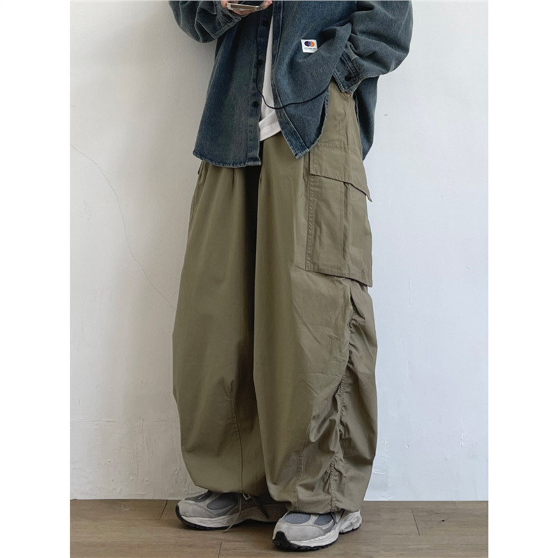 Japanese Retro Multi-Pocket Paratrooper Cargo Pants Men's Loose Versatile Straight Wide-Leg Pants Cityboy Casual Long Pants