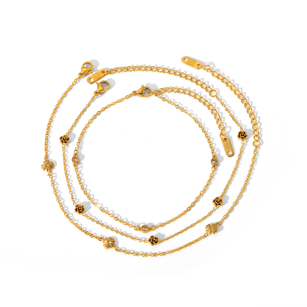 La tobilla de acero de titanio para damas inswind 18k oro inoxidable joyas de pie de rosa no se desvanecen transfronterizas