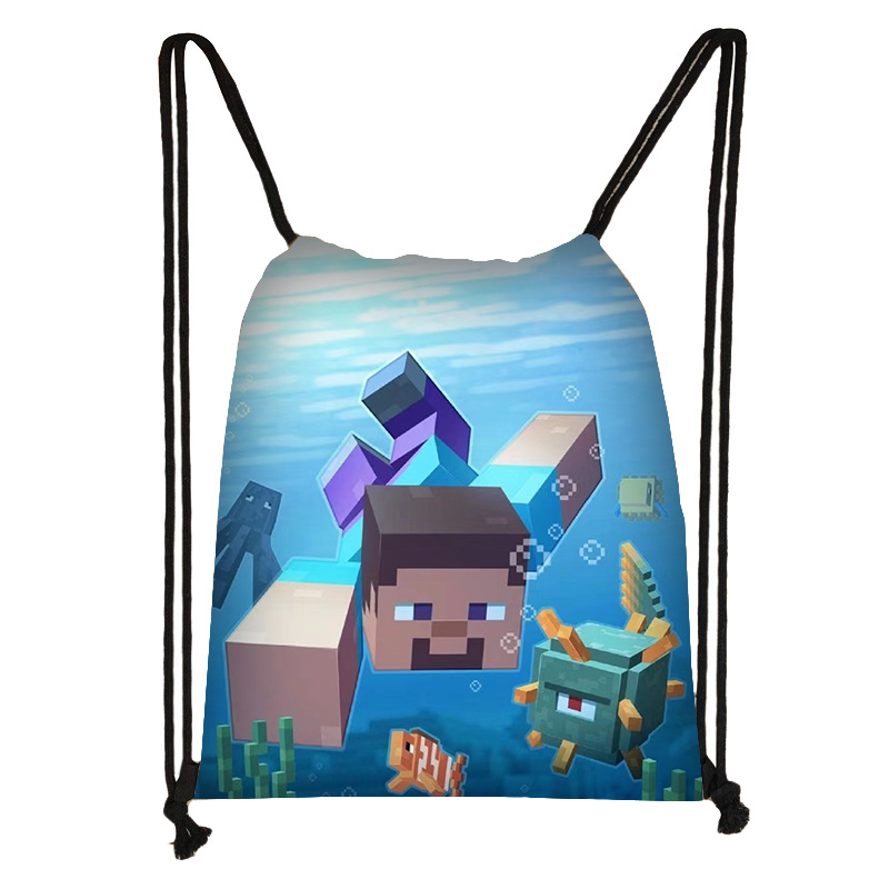 跨境新款我的世界儿童束口袋小学生大容量收纳袋高颜值抽拉绳袋热