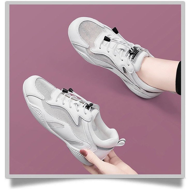 Genuine Leather Dad Shoes Ins Trendy Women's Shoes New 2022 Spring Mesh Thick Sole Versatile Travel Leisure Sports